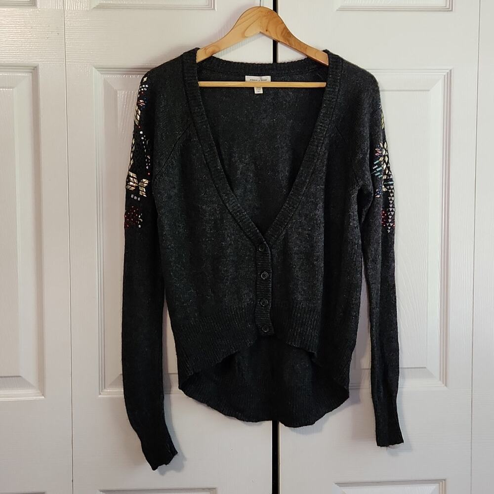Silence + Noise Women's Charcoal Gray Angora Wool Blend Beaded Cardigan Size Med